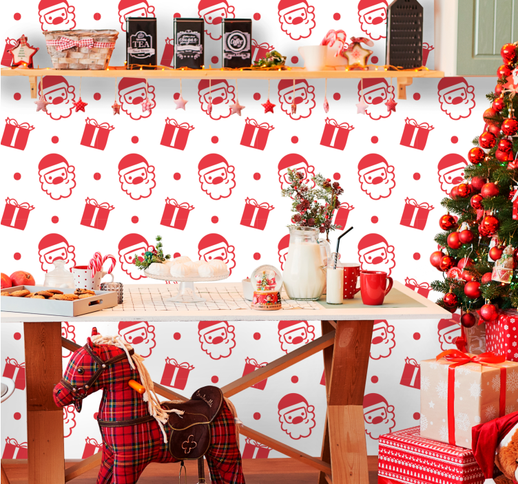 Santa Festive Motif christmas wallpaper - TenStickers