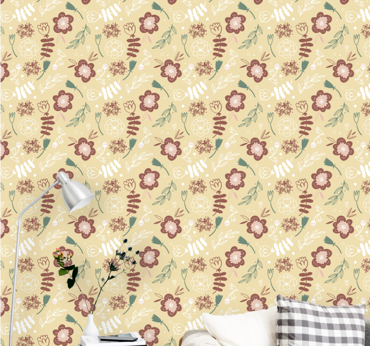 Sketchy bloom pattern flower wallpaper - TenStickers
