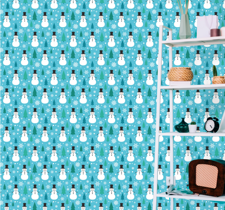 Snowman Festive Pattern christmas wallpaper - TenStickers