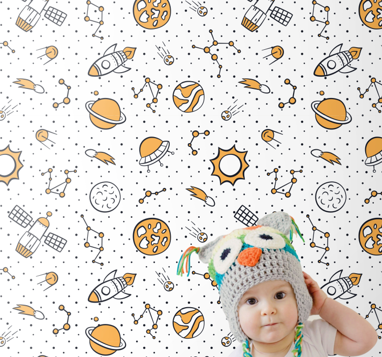 Space Themed Pattern kids wallpaper - TenStickers