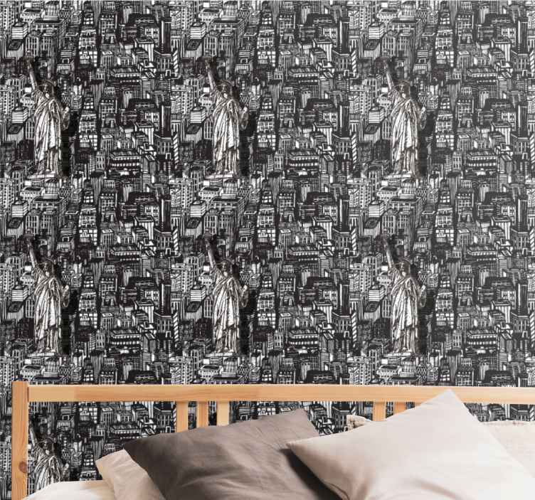 Statue Urban Collage city wallpaper - TenStickers