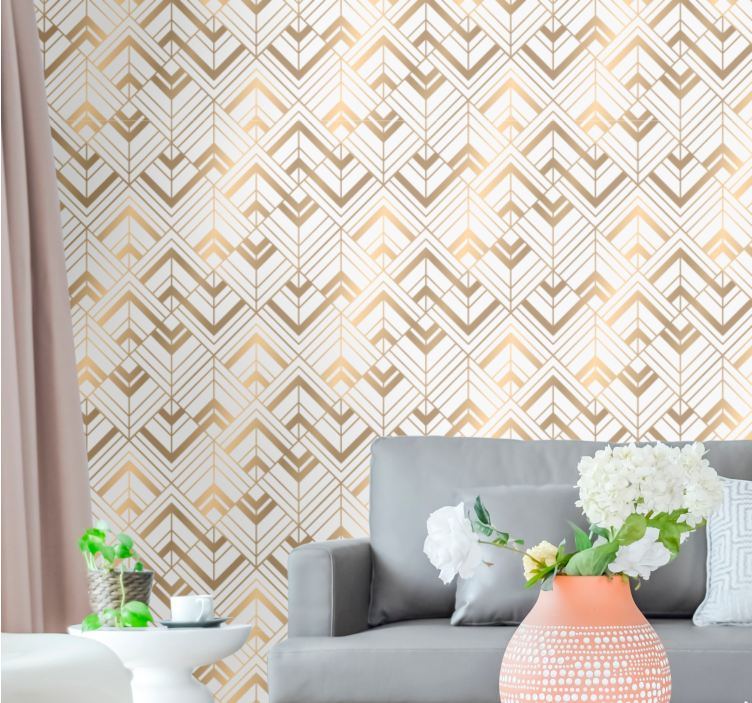 Stylish white an golden motif geometric wallpaper - TenStickers