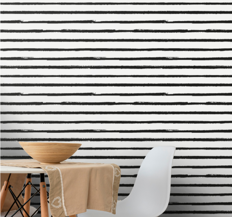 Stylish black and white pattern horizontal striped wallpaper - TenStickers