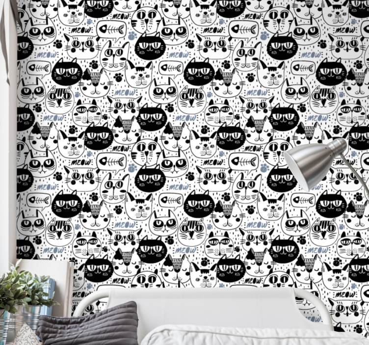 Stylized Cats Pattern cat wallpaper - TenStickers