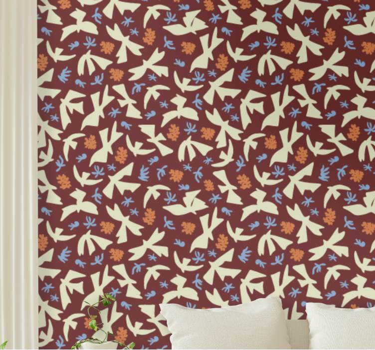Stylized nature motifs floral ornament wallpaper - TenStickers