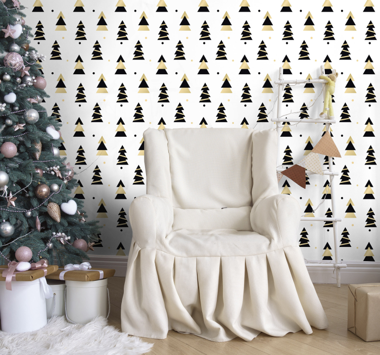 Stylised pine trees christmas wallpaper - TenStickers