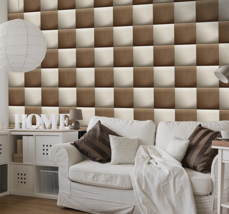 Textured checkerboard living room wallpaper - TenStickers