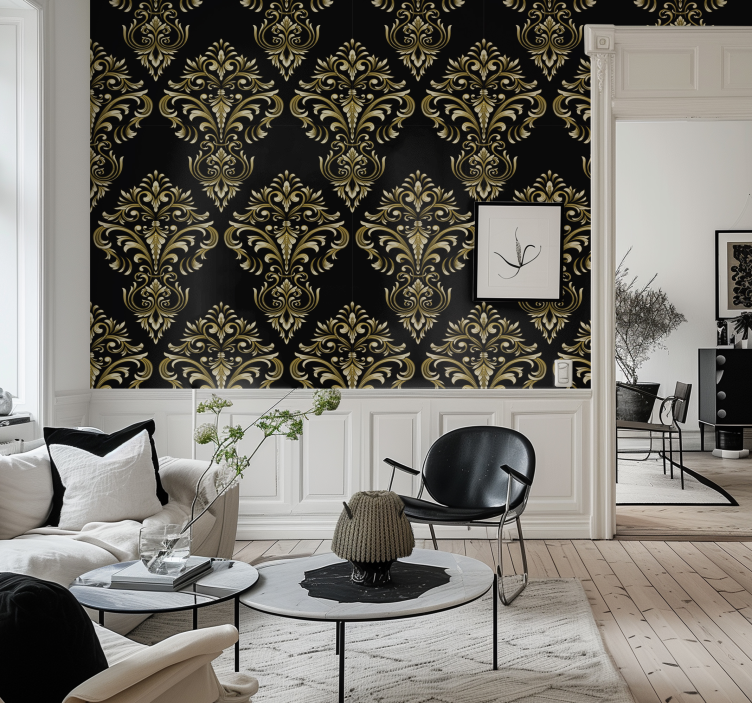 Traditional golden pattern black wallpaper - TenStickers