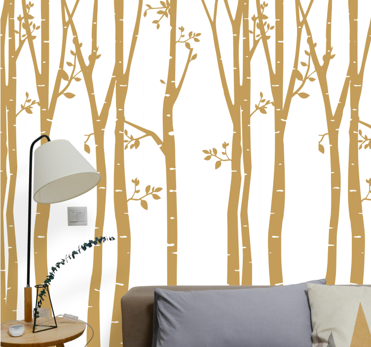 Tree wallpaper elegant golden silhouettes - TenStickers