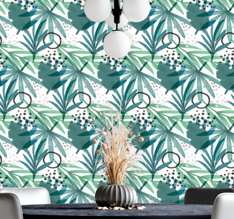 Tropical Geometric leaf wallpaper - TenStickers