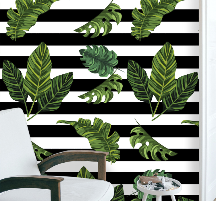 Tropical leaves and geometric figures wallpaper - TenStickers