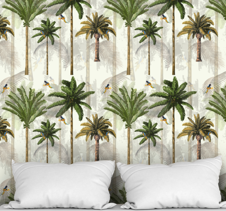 Beige palm pattern jungle wallpaper - TenStickers