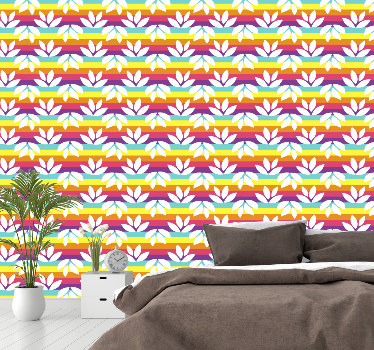 Tropical Tile Motif floral ornament wallpaper - TenStickers