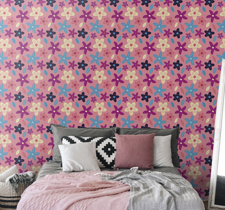 Vibrant botanical composition master bedroom wallpaper - TenStickers