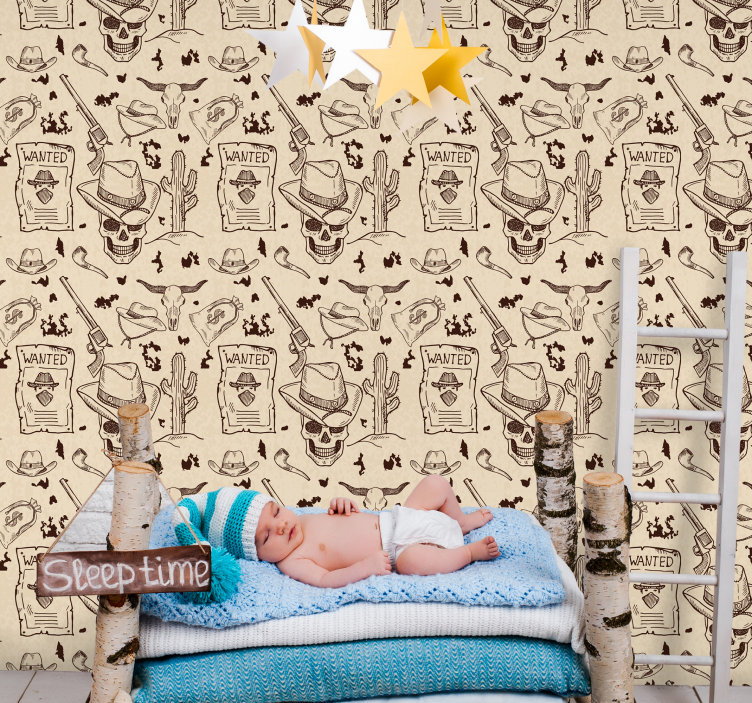 Cowboy wanted skull design vintage wallpaper - TenStickers