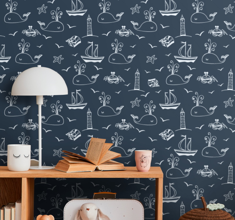 Whale  nautical scene fish wallpaper - TenStickers