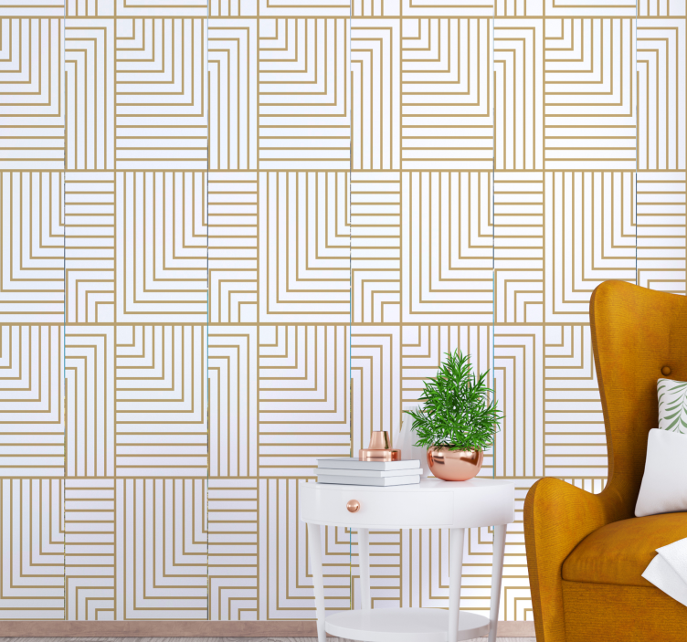 white and gold geometry Abstract Wallpaper - TenStickers