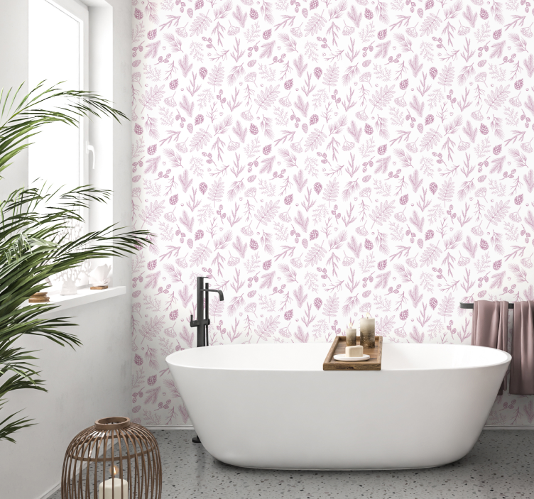 White background  pink pine bathroom wallpaper - TenStickers