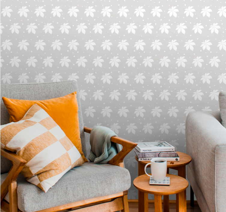 Gray and white pattern leaf wallpaper - TenStickers