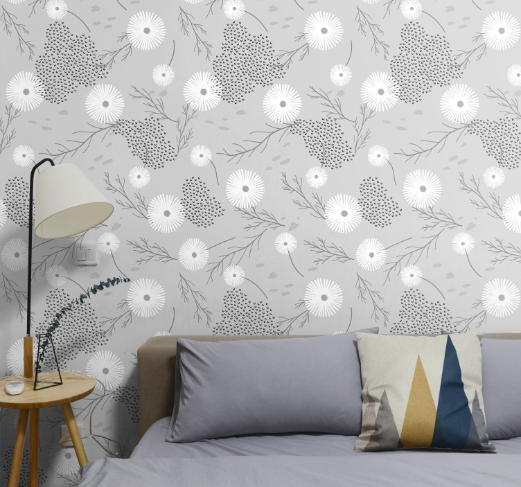 White flower on light grey background wallpaper - TenStickers