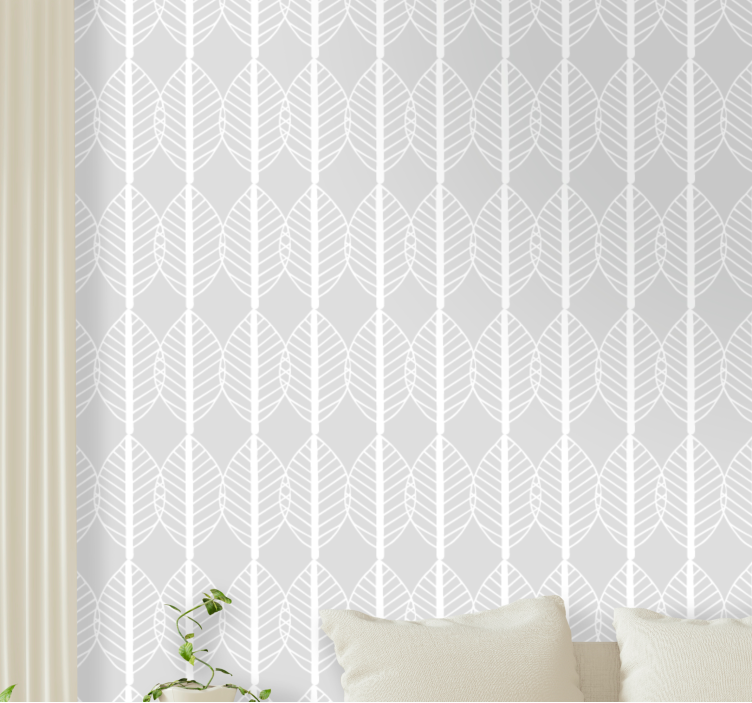 White line of leaves on grey Hallway wallpaper - TenStickers