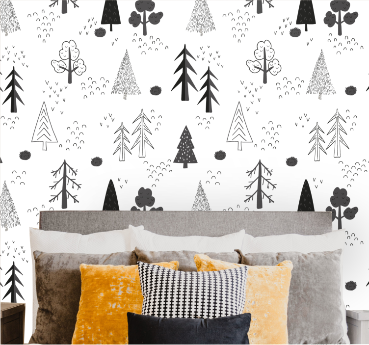 White trees Nordic style Living Room Wallpaper - TenStickers