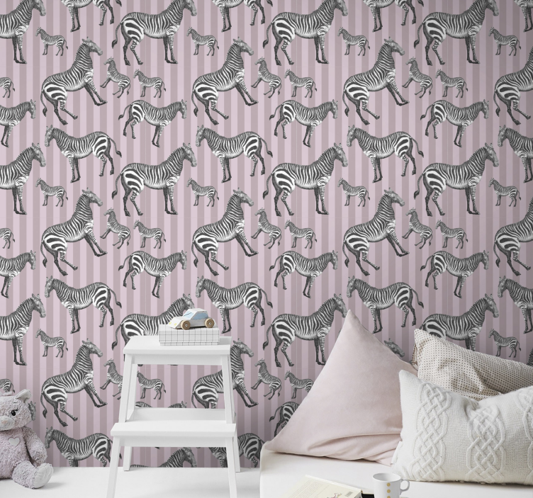 Zebra wallpaper with pink animal motif - TenStickers